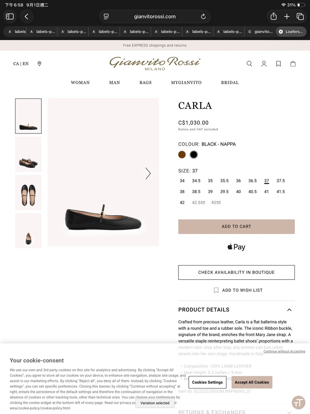 Gianvito Rossi Black Leather Mary Jane Flats - Picture 4 of 7